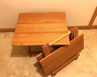 Handmade Solid Oak Folding Standard Snack Table