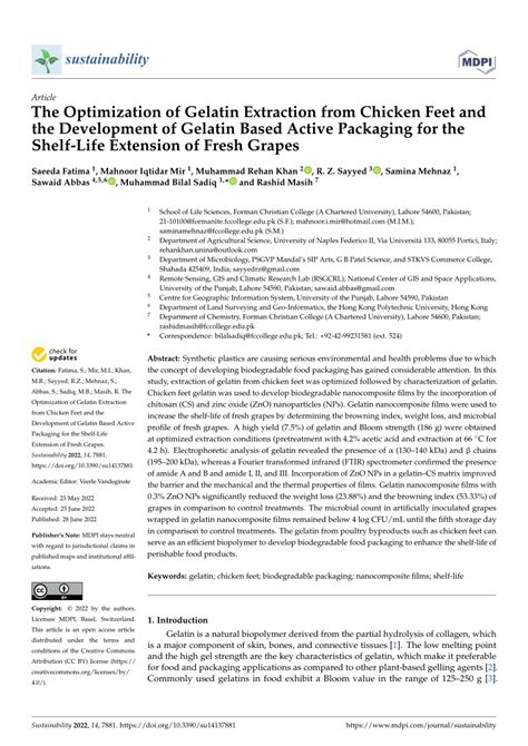 (PDF) The Optimization of Gelatin Extraction from Chicken Feet and the ...