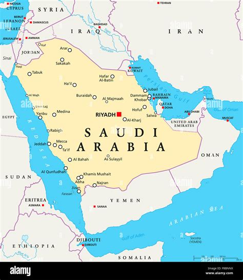 Saudi Arabia political map with capital Riyadh, national borders and ...