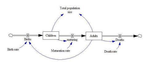 Stock and flow diagram - Simulace.info