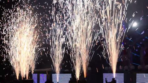 Fireworks near stage during concert show in dark hall Stock Footage,# ...