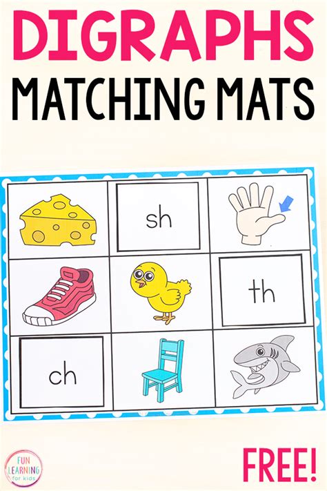 Free Printable Digraph Words Matching Mats for Kindergarten