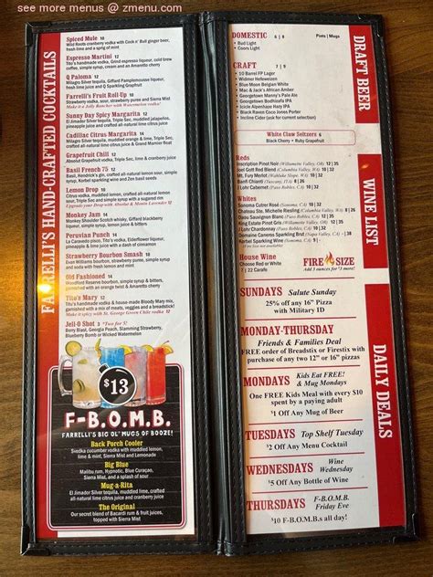 Menu at Farrelli's Pizza pub & bar, Silverdale