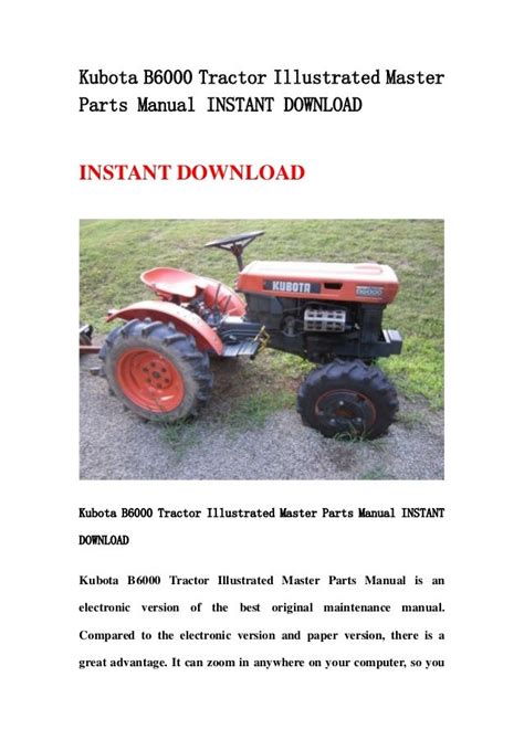 Kubota b6000 tractor illustrated master parts manual instant download