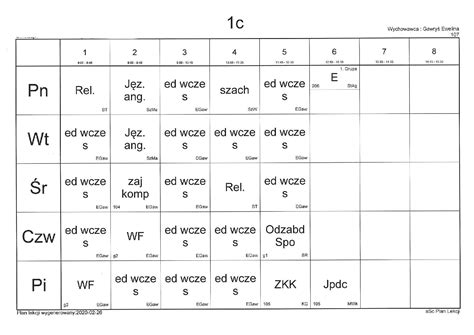 Plan lekcji – Szkoła Podstawowa 376