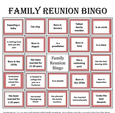 Family Reunion Bingo Cards Mix & Mingle Style Bingo | Etsy