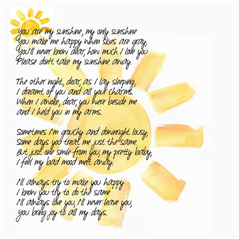 Some “happy” alternative lyrics to “You are My Sunshine” | Sunshine songs, Lullaby lyrics ...