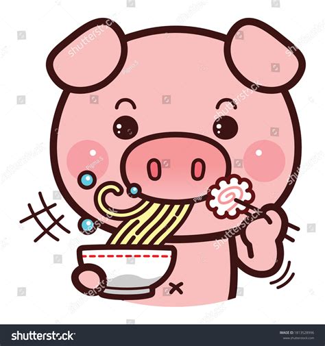 Character Cartoon Little Pig Eating Ramen Stock Vector (Royalty Free) 1813528996 | Shutterstock