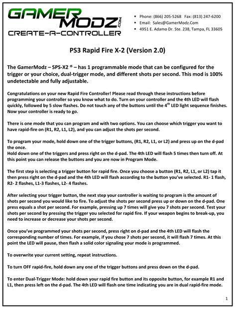 GAMERMODZ PS3 RAPID FIRE X-2 MANUAL Pdf Download | ManualsLib