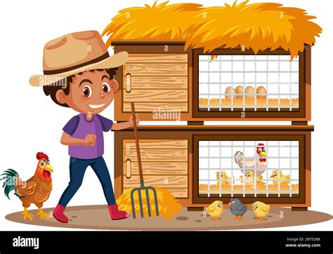 Farmer and chickens on white background illustration Stock Vector Image & Art - Alamy