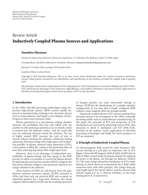 (PDF) Inductively Coupled Plasma Sources and Applications