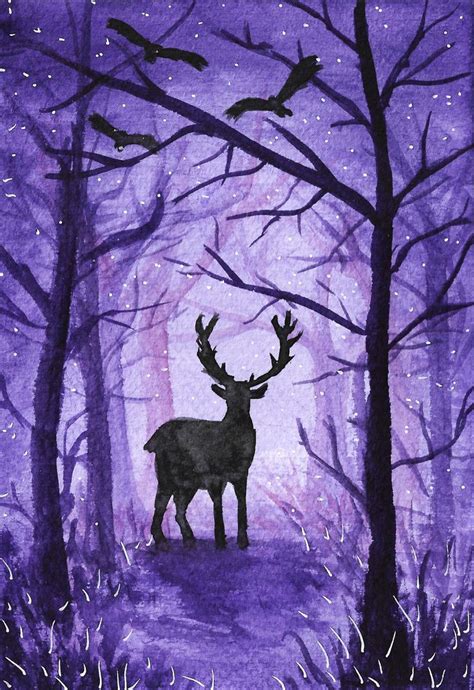 Purple forest by Natalia PutkowskaWatercolor painting | Forest painting ...