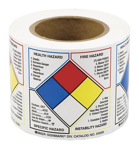 BRADY Right-to-Know Label, Paper, English, Health Hazard Fire Hazard Specific Hazard - 20TH23 ...