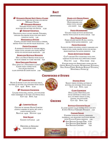 Angler's Restaurant menu in Newport, Maine, USA