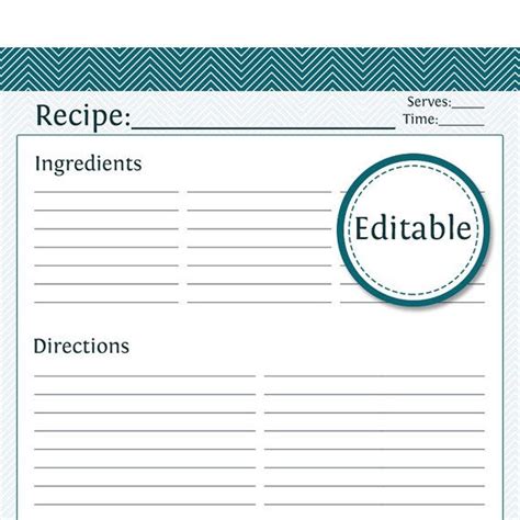 Recipe Card Full Page Fillable Printable PDF Teal | Etsy | Recipe book templates, Recipe cards ...