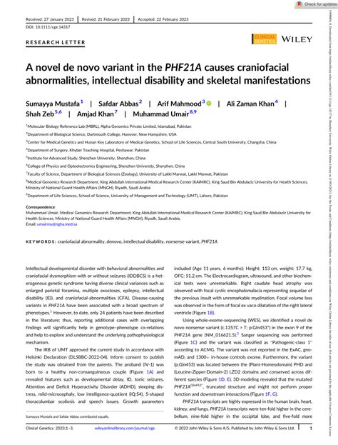 (PDF) A Novel de novo Variant in the PHF21A causes craniofacial ...