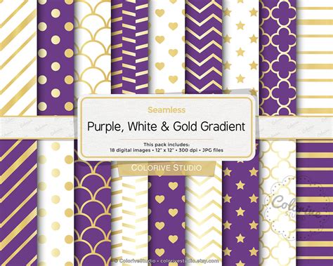 Purple White & Gold digital paper white and gold purple and | Etsy