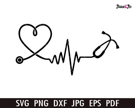 Heart Stethoscope Svg, Nurse Vector Cut File For Cricut, Silhouette, Pdf Png Eps Dxf, Decal ...