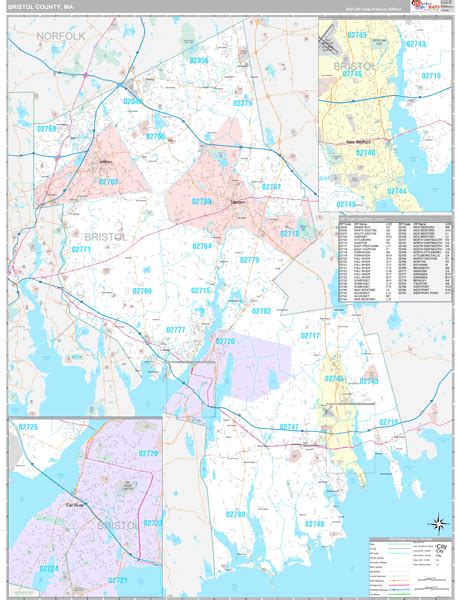 Bristol County, MA Wall Map Premium Style by MarketMAPS - MapSales