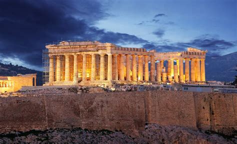 Acropolis Hill - Parthenon Temple in Athens at Night, Greece Stock Photo - Image of culture ...