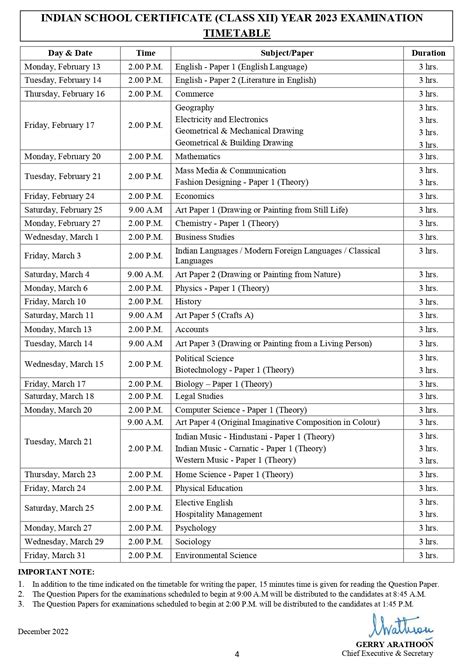 Date Sheet Class 12 2024 Isc - Image to u