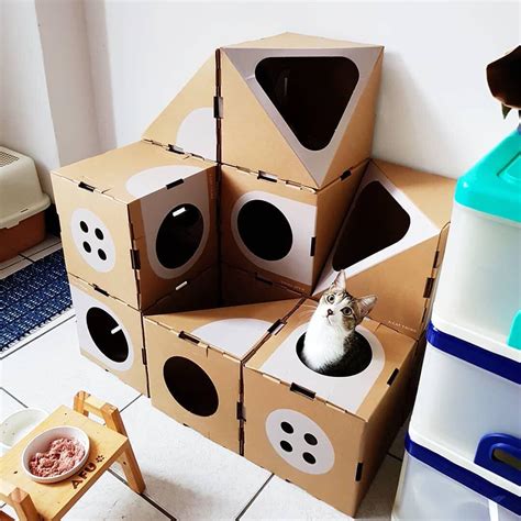 Designer Created Modular Cardboard Boxes For Cats, And Our Furry Friends Couldn't Be Happier