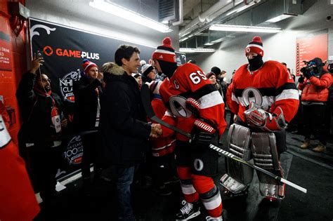 Prime Minister Justin Trudeau and son Xavier Trudeau attend the NHL 100 ...