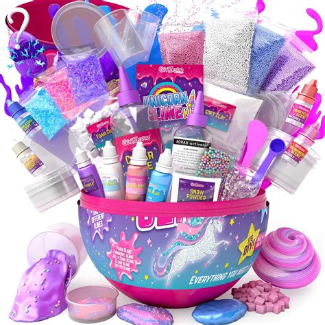 GirlZone Unicorn Egg Sparkly Surprise Slime Kit for Kids, Everything in One Egg to Create Lots ...