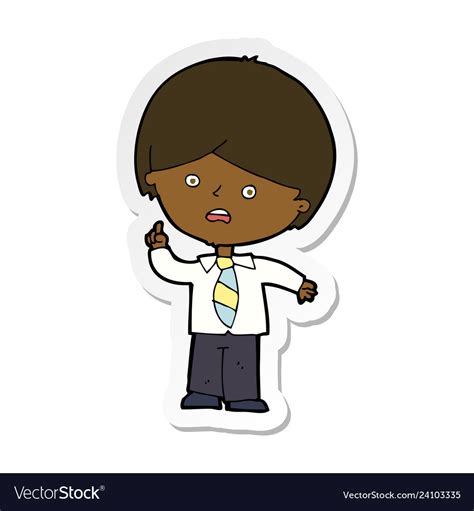 Sticker of a cartoon worried school boy raising Vector Image