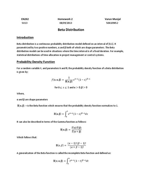 Beta Distribution Summary | PDF | Statistical Theory | Mathematical ...