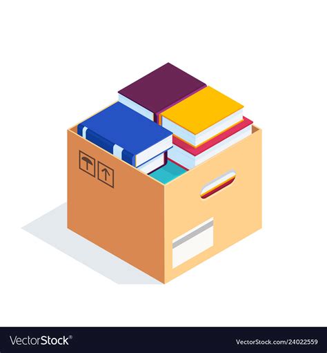 Isometric box with books isolated Royalty Free Vector Image