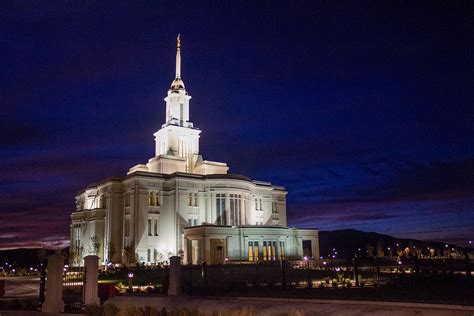 Payson Utah Temple At Night by Tausha Schumann Coates