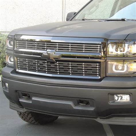 PXD Grilles® 841287 - Chevy Silverado 1500 2015 2-Pc Matte Black Billet Main Grille