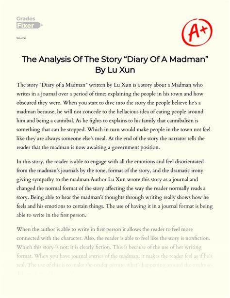 The Analysis of the Story "Diary of a Madman" by Lu Xun: [Essay Example], 1802 words