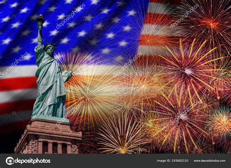 Statue Liberty Multicolor Fireworks Celebrate United State America Usa Flag Stock Photo by ...