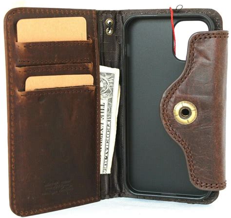 Genuine Natural Dark Leather Case For Apple iPhone 12 Mini Book Wallet – DAVISCASE