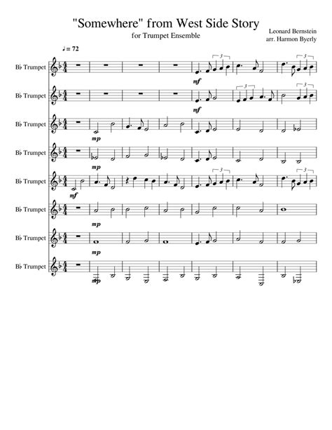 Somewhere from West Side Story Sheet music for Trumpet in b-flat (Brass ...