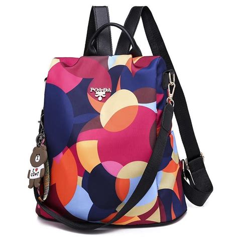 Colorful Print Nylon Oxford Anti Theft Travel Backpack Purse Handbag – 2 patterns – Balma Home