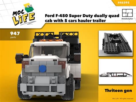 LEGO MOC Ford F-450 Super Duty dually quad cab with 5 cars hauler trailer by MocLife ...