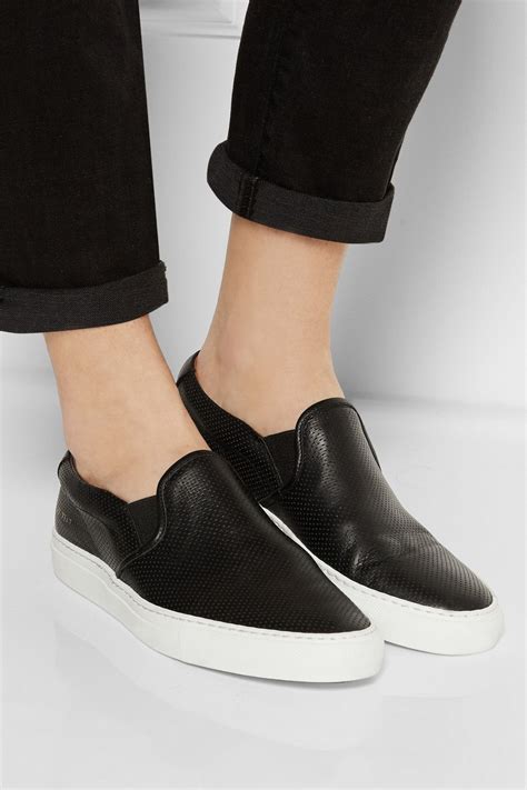 Common projects Perforated Leather Slip-on Sneakers in Black | Lyst