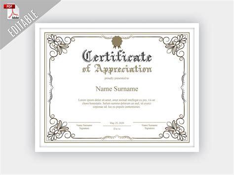 Employee Appreciation for Years of Service Editable Certificate Template Printable Certificate ...