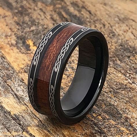 Black Ceramic Ring With Whiskey Barrel Wood Inlay | ubicaciondepersonas ...