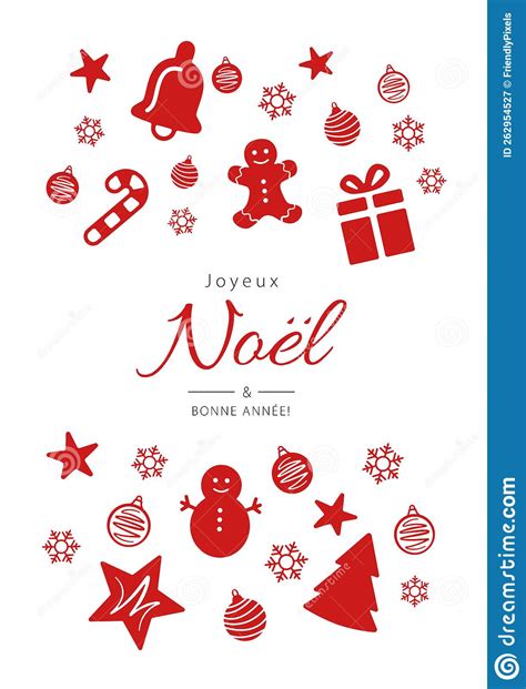 Merry Christmas and Happy New Year in French. Card Template Stock Vector - Illustration of ...