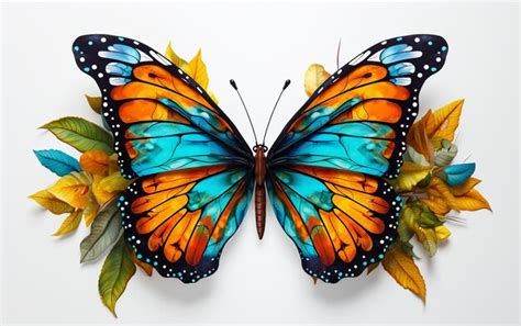 Premium AI Image | Vivid Butterfly in a White Garden on White background