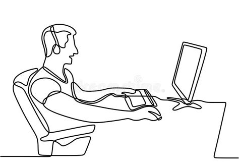 Continuous Line Drawing of Gamer. Person with Headset Looking at ...