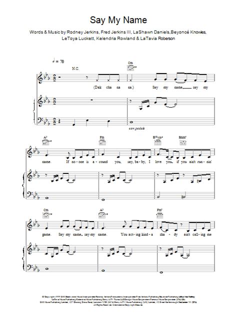 Say My Name | Sheet Music Direct