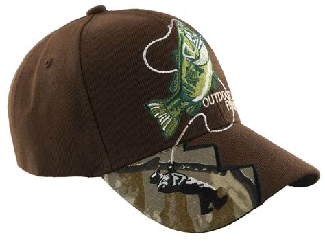 NEW! FISH BASS OUTDOOR SPORT FISHING BALL CAP HAT BROWN - Men's Hats