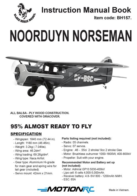 BLACK HORSE MODEL NOORDUYN NORSEMAN INSTRUCTION MANUAL BOOK Pdf Download | ManualsLib