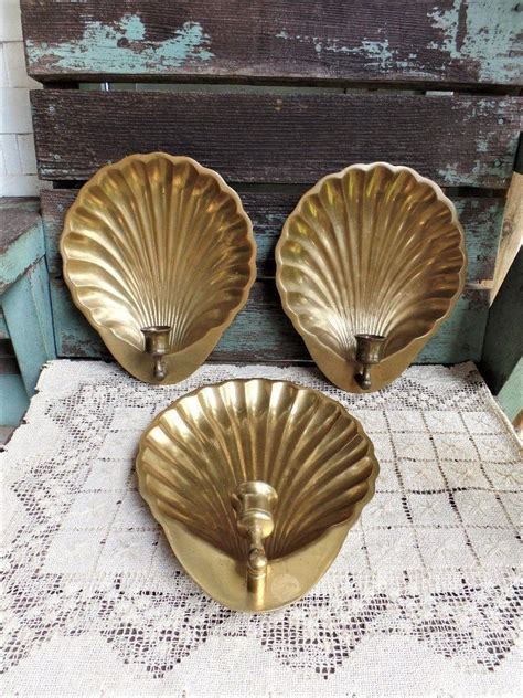 Vintage Set of 3 Solid Brass Shell Wall Sconce Candle Holders | Etsy in ...