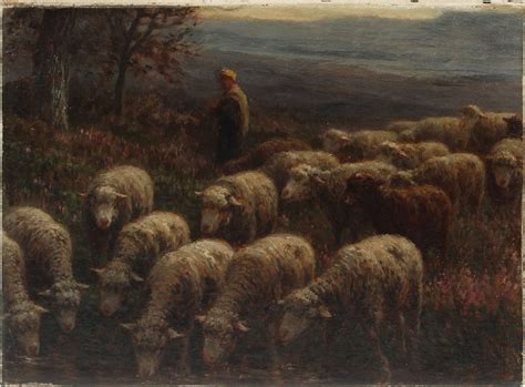 Antique Impressionist Sunset Sheep Grazing Oil Painting